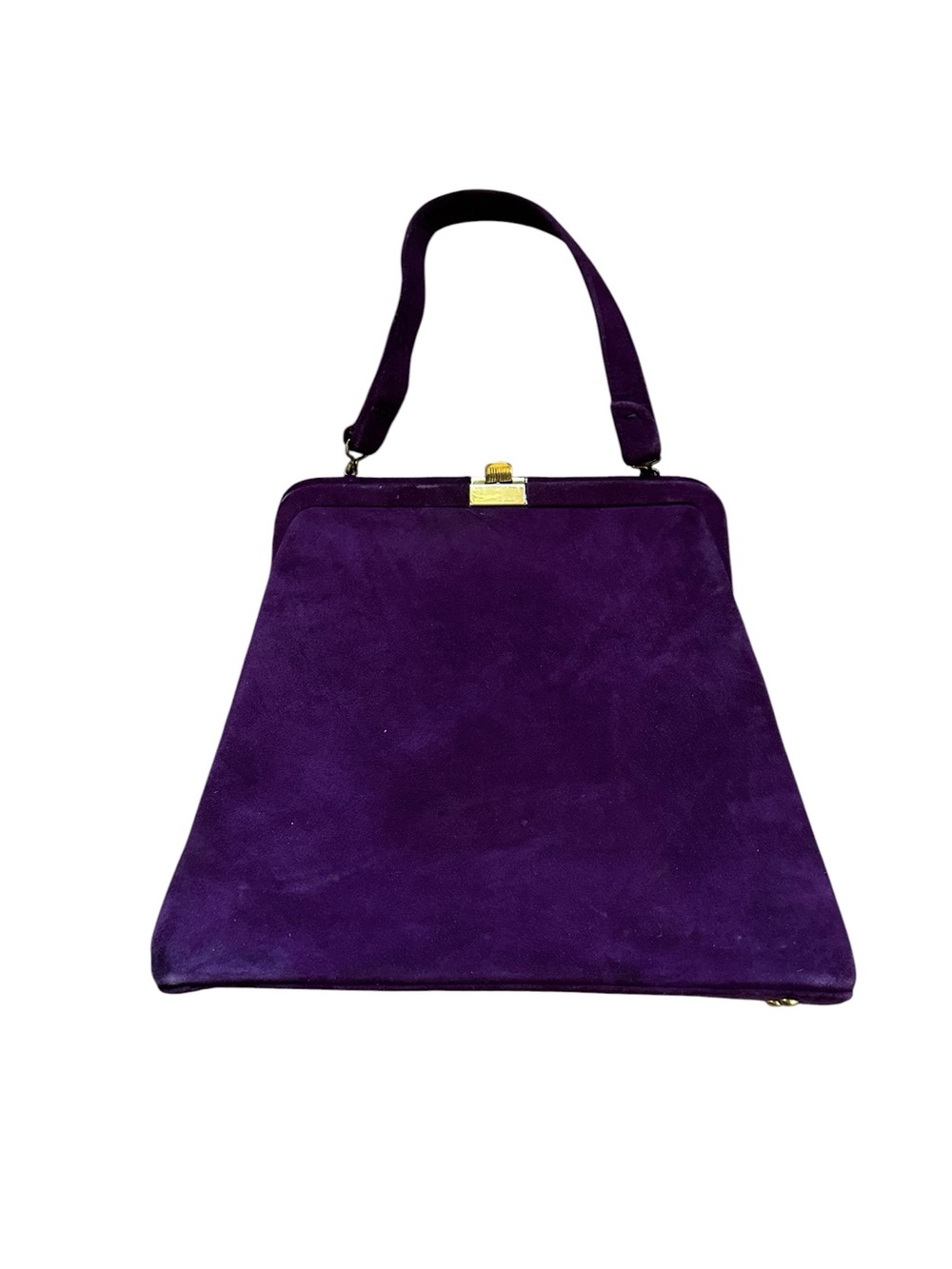 Vintage Kessler 1950s Purple Suede Top Handle Structured Kelly Style Handbag